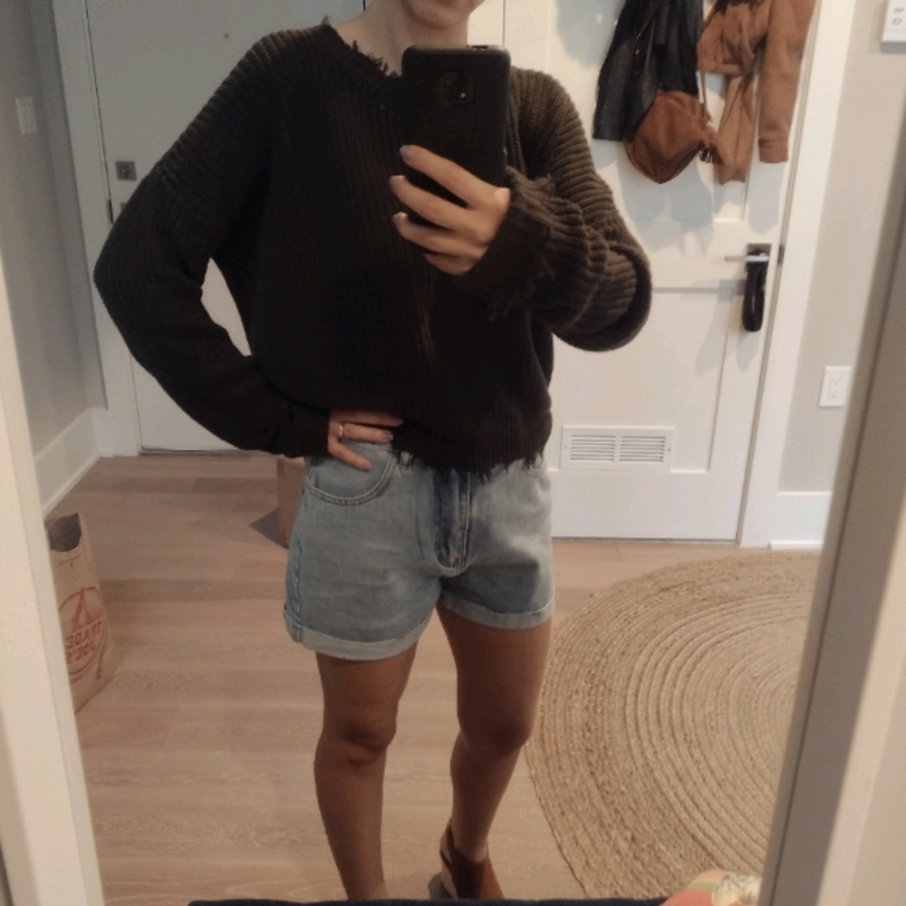 Distressed army olive green oversized sweater